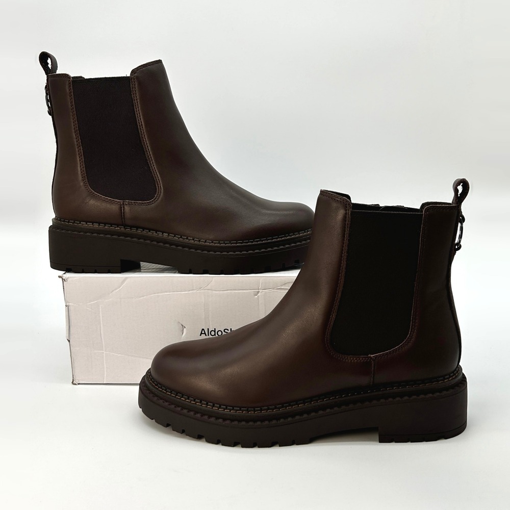 Womens Chelsea Boots ALDO Bestina Size 11 Dark Brown Leather Ankle Boots NEW